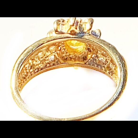 Vintage faux citrine cz large 1980’s huge cocktail ring gold plate size 10 - Picture 4 of 11